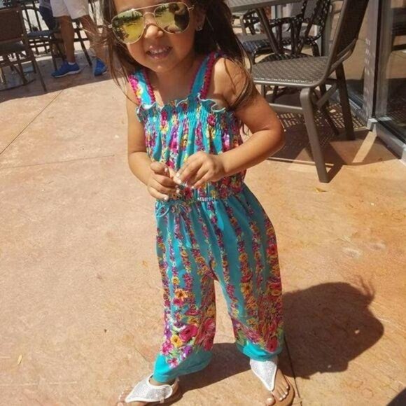 Youngland Girls Floral Print Jumpsuit Turquoise & Pink Size 4T back to school - Picture 6 of 6